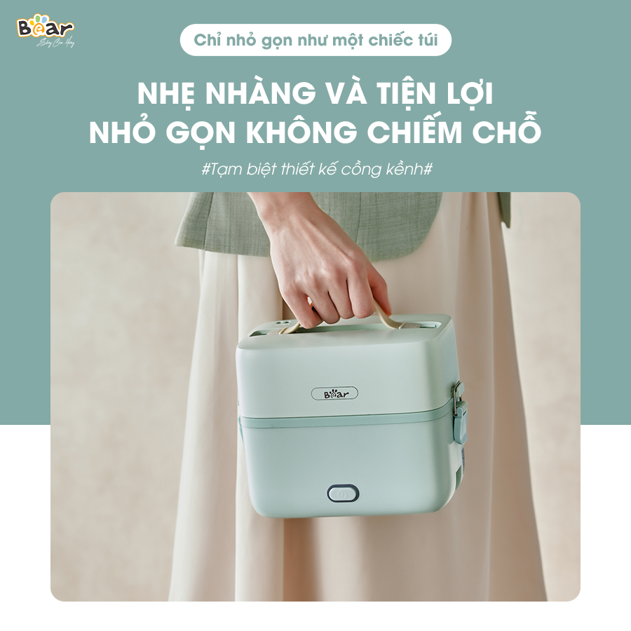 Hộp Cơm Cắm Điện Bear 2 Tầng 3 Ngăn Hâm Nóng Cực Nhanh Inox 304 An Toàn SB-HC12L