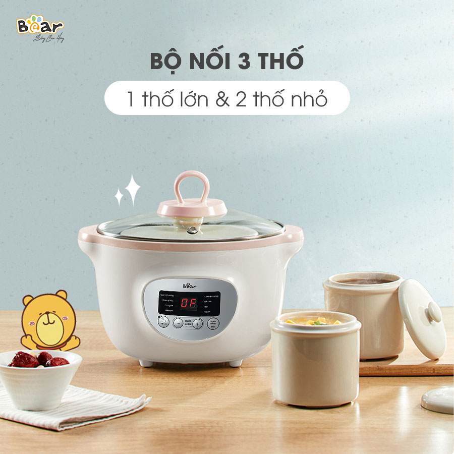 Nồi Nấu Chậm Bear 1,6L SUBE002 (2 màu Hồng - Kem)