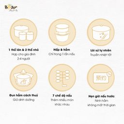 Nồi Nấu Chậm Bear 1,6L SUBE002 (2 màu Hồng - Kem)