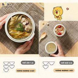 Nồi Nấu Chậm Bear 1,6L SUBE002 (2 màu Hồng - Kem)