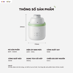 Máy Xay Nấu Thức Ăn Cho Bé Bear 0.35L Lưỡi Dao 3 Tầng 6 Lưỡi BFM-045KN