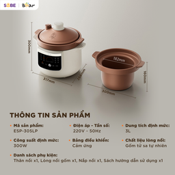 Nồi nấu chậm, nồi kho hầm thế hệ mới 3L Bear ESP-305LP