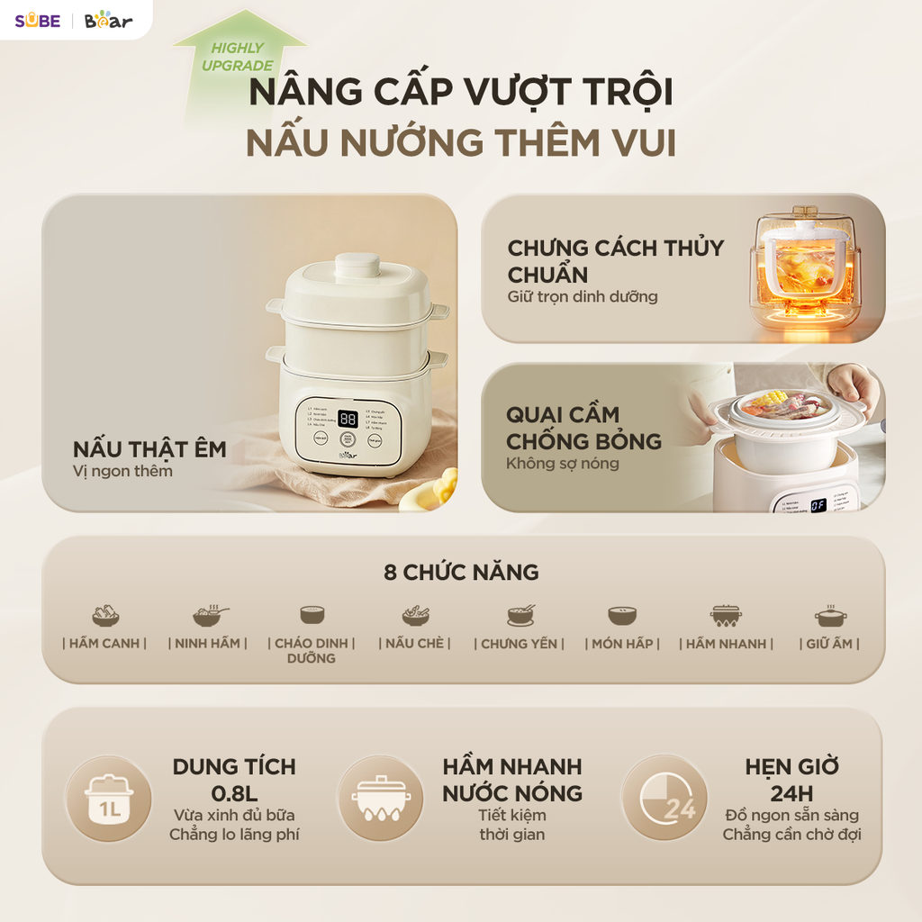 Nồi nấu chậm 0.8L Bear EST-085DH - Ảnh 2