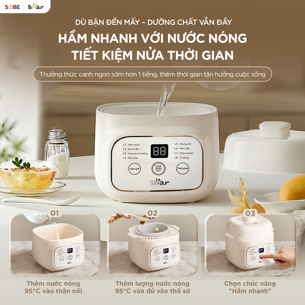 Nồi nấu chậm 0.8L Bear EST-085DH - Ảnh 8