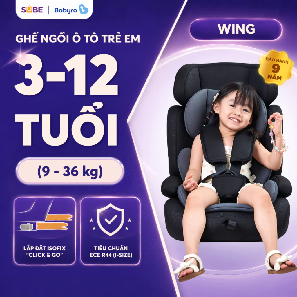Ghế ô tô cho bé BABYRO WING (G301I00) - dành cho bé từ 3 đến 12 tuổi, bảo hành…