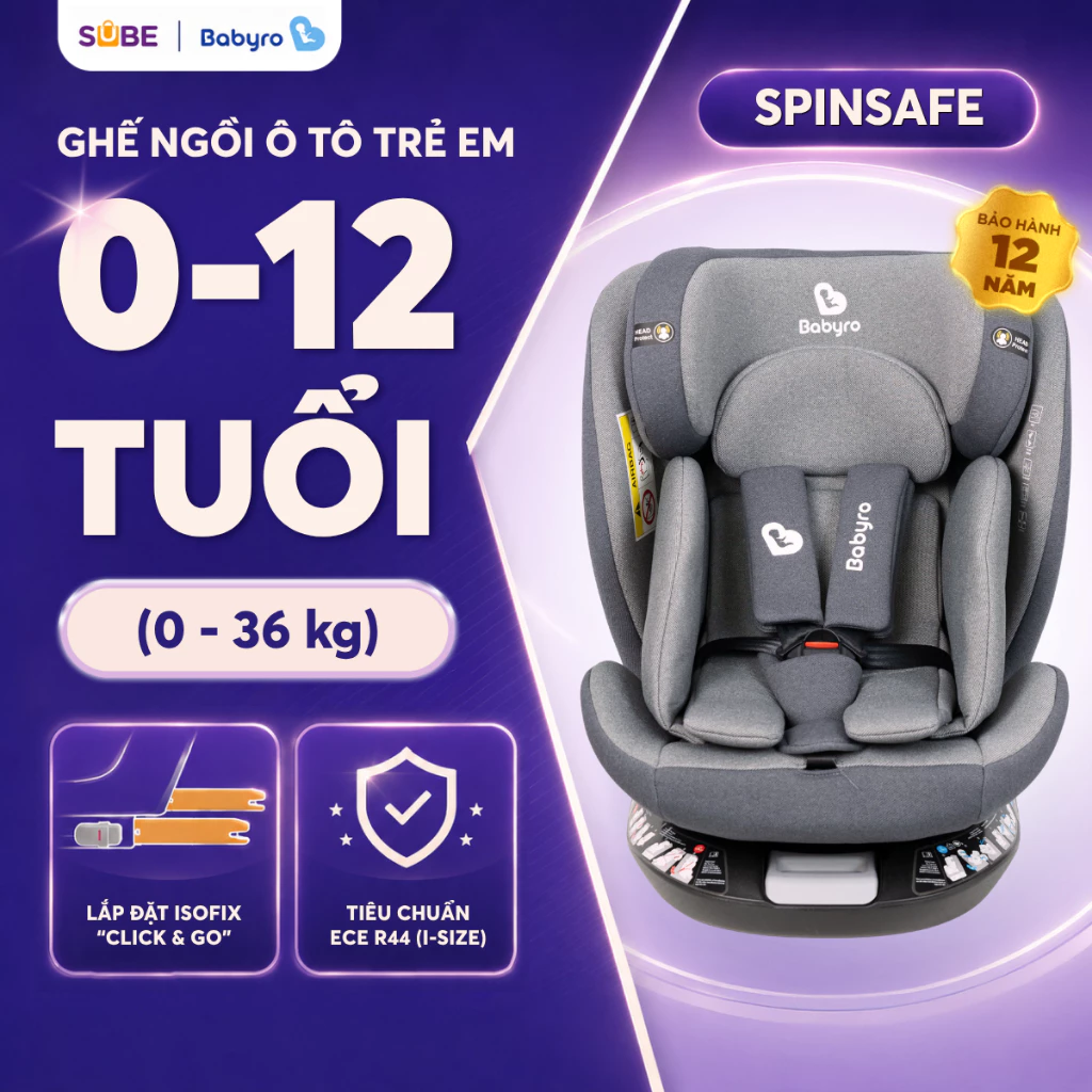 Ghế ô tô cho bé BABYRO SPINSAFE (G406) - dành cho bé từ 0 đến 12 tuổi, bảo hàn…