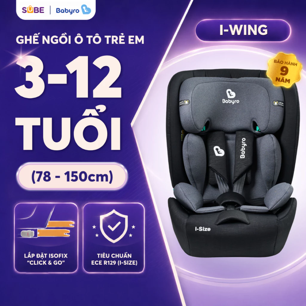(TẶNG VẮT CAM) Ghế ô tô cho bé BABYRO I-WING (G308A) cho bé 3 tuổi -12 tuổi, B…