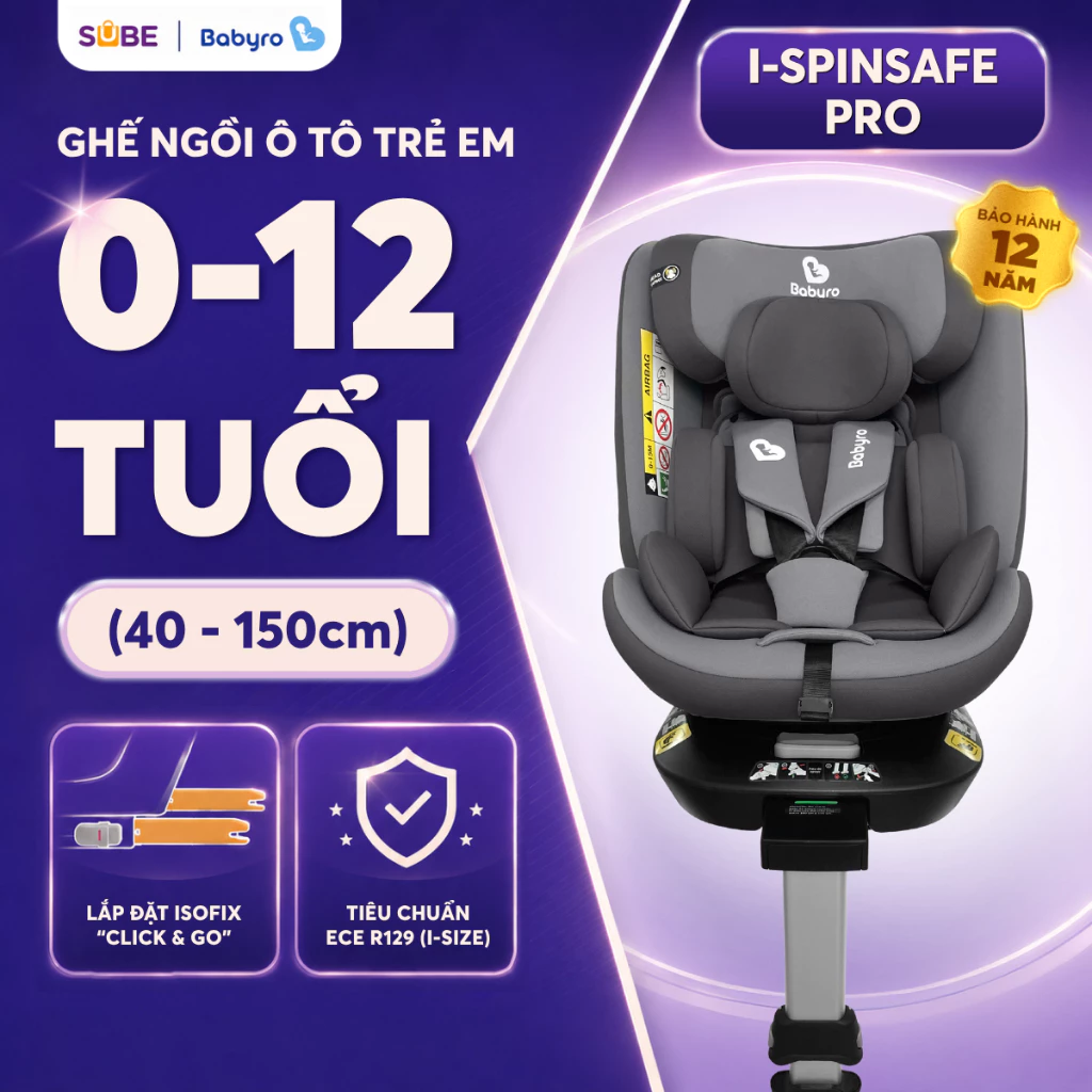 (TẶNG MÁY XAY THỊT MX20A) Ghế ô tô cho bé BABYRO I-SPINSAFE PRO (G412IS0), dàn…