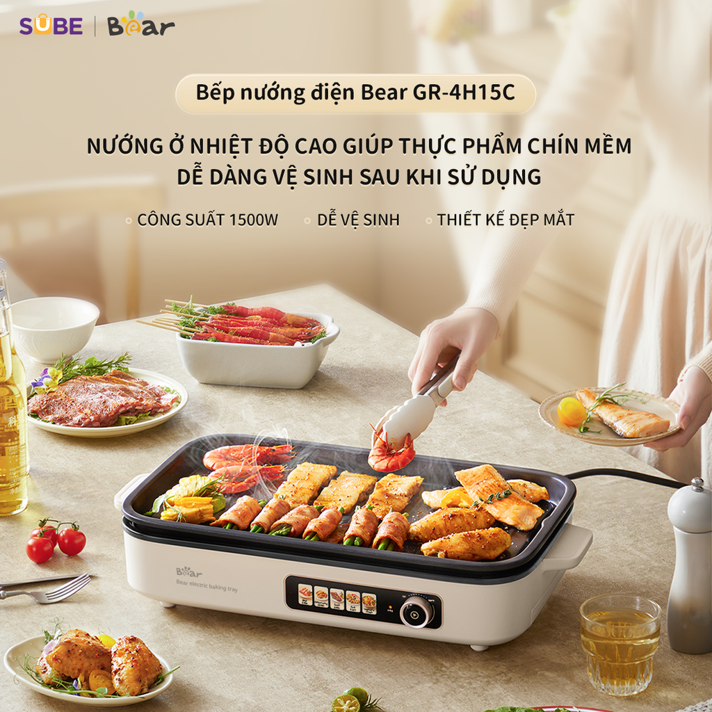 Bếp Nướng Điện Không Khói Bear GR-4H15C Đa Năng Chiên Xào Khay Nướng Hệ Thống…