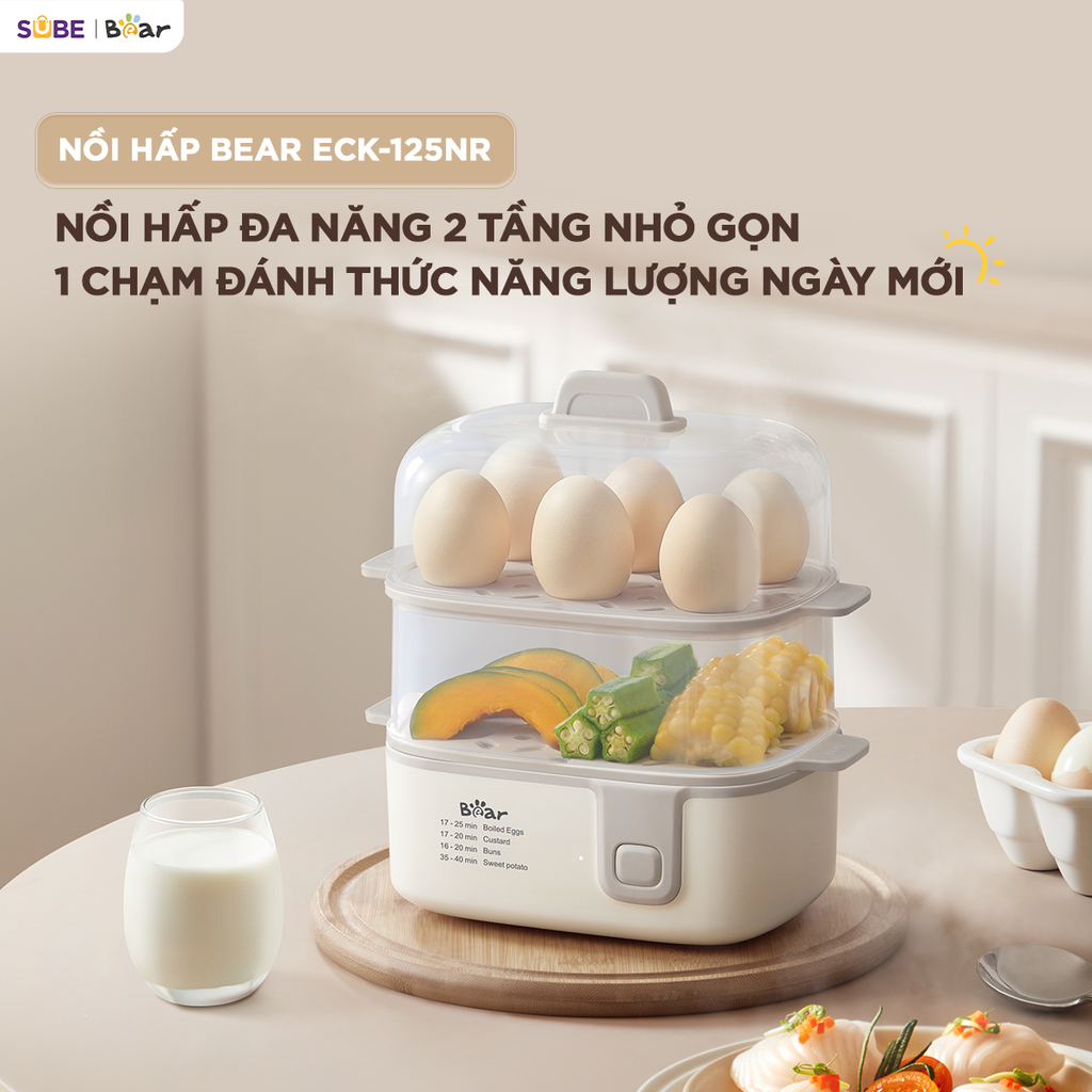 Nồi Hấp Điện 3L 2 Tầng Bear ECK-125NR Hấp Bánh Bao Hấp Trứng Hấp Đồ Ăn Dặm Nồi…