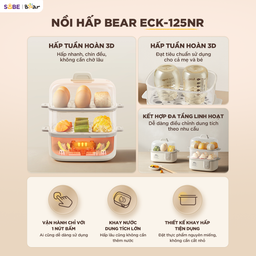 Nồi Hấp Điện 3L 2 Tầng Bear ECK-125NR Hấp Bánh Bao Hấp Trứng Hấp Đồ Ăn Dặm Nồi…