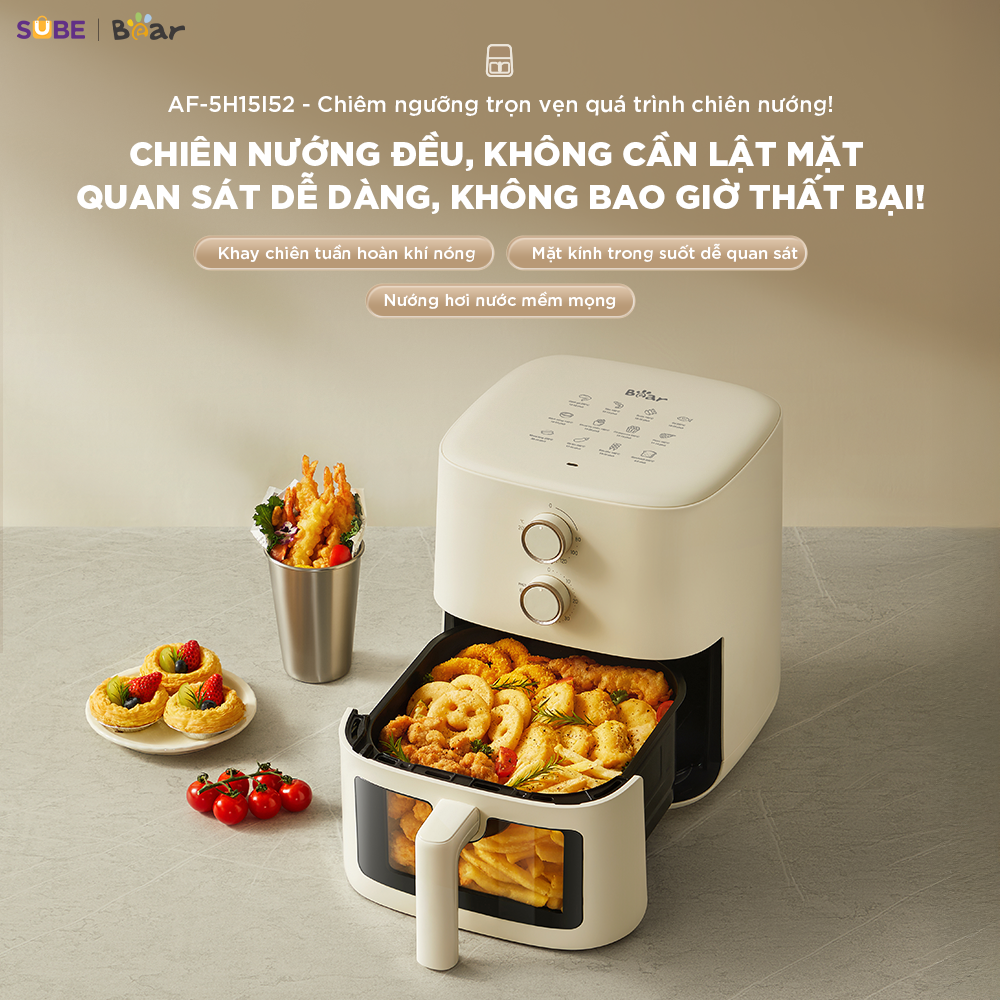 Nồi Chiên Không Dầu BEAR 5L AF-5H15I52 Công Suất Lớn Chiên Nướng Ngon