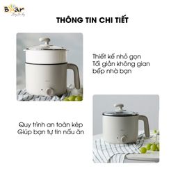 Nồi Lẩu Mini Bear Đa Năng Ca Nấu Mì, Hấp, Luộc, Xào 2 Tầng Phù Hợp Một Người,…