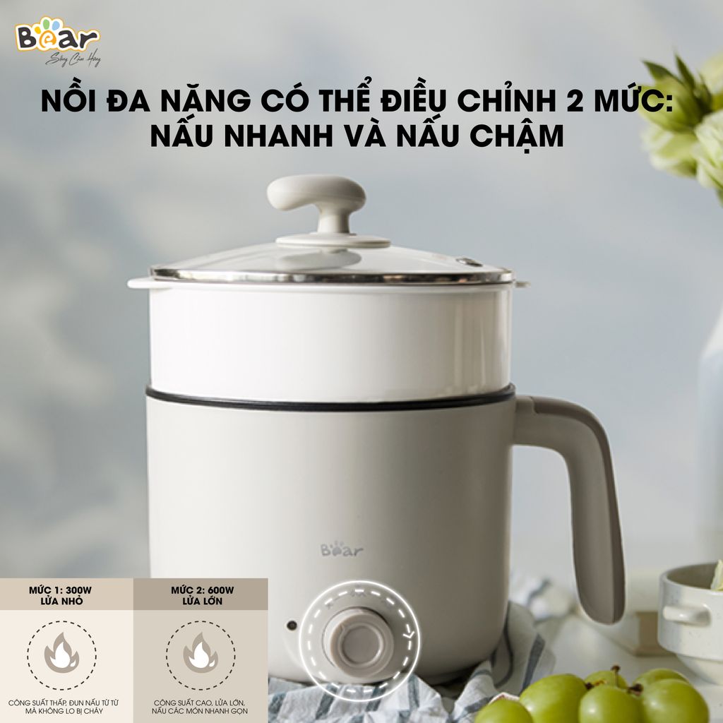 Nồi Lẩu Mini Bear Đa Năng Ca Nấu Mì, Hấp, Luộc, Xào 2 Tầng Phù Hợp Một Người,…