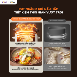 Nồi nấu chậm tử sa dung tích 3L Bear ESP-305LP, kho cá thịt siêu ngon, giàu di…