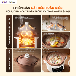Nồi nấu chậm tử sa dung tích 3L Bear ESP-305LP, kho cá thịt siêu ngon, giàu di…