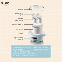 Nồi Nấu Chậm 2,5L Bear SUBE003 Chính Hãng Đa Năng Nấu Cháo, Chưng Yến Bản Tiến…
