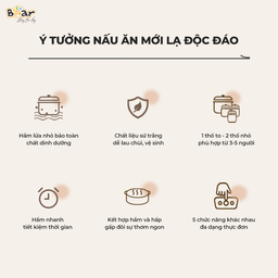 Nồi Nấu Chậm Bear 1,6L SB-NNC16 Đa Năng 6 Chế Độ Ninh Nấu Hầm Hấp Tiết Kiệm Th…