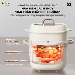 Nồi Nấu Chậm Bear 1,6L SB-NNC16 Đa Năng 6 Chế Độ Ninh Nấu Hầm Hấp Tiết Kiệm Th…