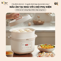 Nồi Nấu Chậm Bear 1,6L SB-NNC16 Đa Năng 6 Chế Độ Ninh Nấu Hầm Hấp Tiết Kiệm Th…