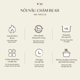 Nồi nấu chậm trực tiếp BEAR 1,5L SB-NNC15, nấu cháo, kho, hầm ninh đồ ăn, bản…