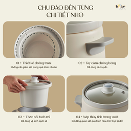 Nồi nấu chậm trực tiếp BEAR 1,5L SB-NNC15, nấu cháo, kho, hầm ninh đồ ăn, bản…