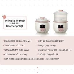 Nồi nấu chậm Bear 0.8L SUBE001 (3 màu xanh - hồng - vàng) nấu cháo, chưng yến,…