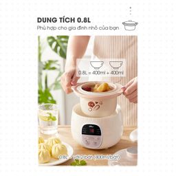 Nồi nấu chậm Bear 0.8L SUBE001 (3 màu xanh - hồng - vàng) nấu cháo, chưng yến,…