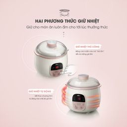 Nồi nấu chậm Bear 0.8L SUBE001 (3 màu xanh - hồng - vàng) nấu cháo, chưng yến,…
