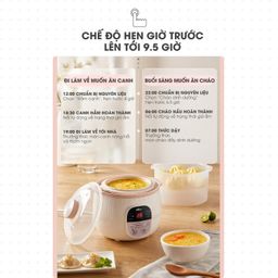 Nồi nấu chậm Bear 0.8L SUBE001 (3 màu xanh - hồng - vàng) nấu cháo, chưng yến,…