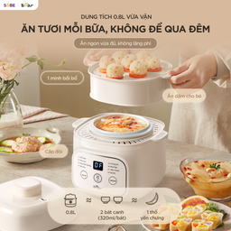 Nồi nấu chậm 0.8L Bear EST-085DH, nấu cách thuỷ, giữ vị ngọt của thực phẩm
