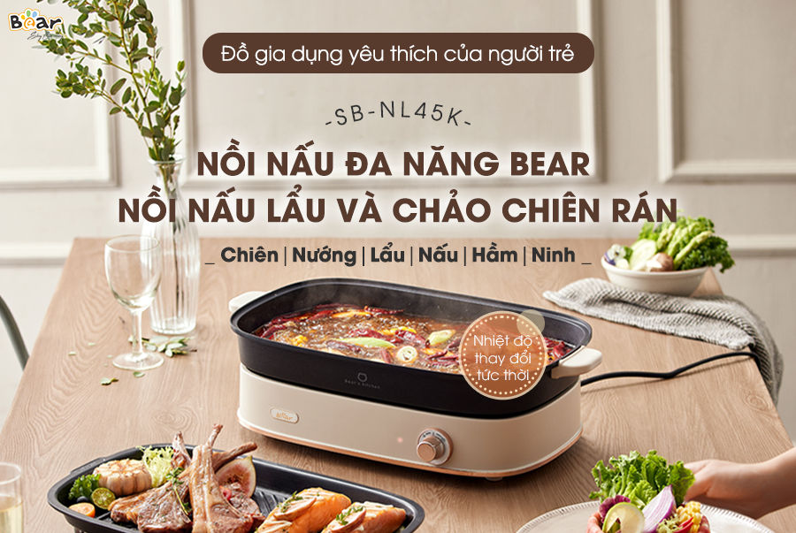 Nồi Lẩu Đa Năng Bear 4,5L SB-NL45K 2 Lòng Lẩu Nướng