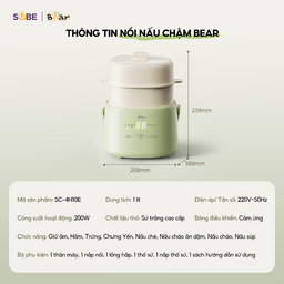Nồi nấu chậm 1.0L Bear SC-4H10E nồi nấu cháo ăn dặm, hầm rau củ, nấu chè, chư…