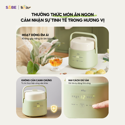 Nồi nấu chậm 1.0L Bear SC-4H10E nồi nấu cháo ăn dặm, hầm rau củ, nấu chè, chư…