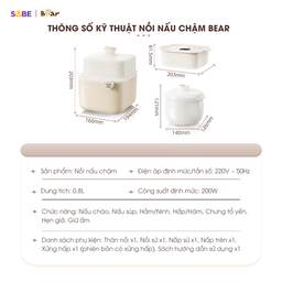 Nồi Nấu Chậm Bear 0,8L SB-NNC08 Bản Mới 7 Chế Độ Nấu Chưng Yến, Hầm Hấp Ninh C…