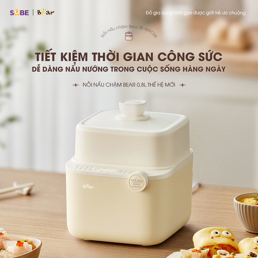 Nồi Nấu Chậm Bear 0,8L SB-NNC08 Bản Mới 7 Chế Độ Nấu Chưng Yến, Hầm Hấp Ninh C…