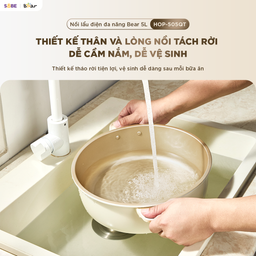 Nồi lẩu - nướng - hấp đa năng Bear 5L HOP-505QT Thiết Kế Tách Rời Nóng Nhanh