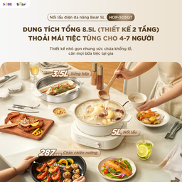 Nồi lẩu - nướng - hấp đa năng Bear 5L HOP-505QT Thiết Kế Tách Rời Nóng Nhanh
