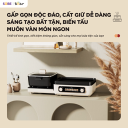 Nồi lẩu nướng đa năng Bear GR-5H22R83 thiết kế gấp gọn lẩu nướng 2 ngăn