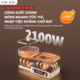 Nồi lẩu nướng đa năng Bear GR-5H22R83 thiết kế gấp gọn lẩu nướng 2 ngăn