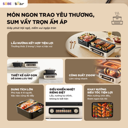 Nồi lẩu nướng đa năng Bear GR-5H22R83 thiết kế gấp gọn lẩu nướng 2 ngăn