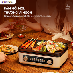 Nồi lẩu nướng đa năng Bear GR-5H22R83 thiết kế gấp gọn lẩu nướng 2 ngăn