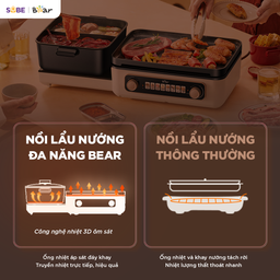 Nồi lẩu nướng đa năng Bear GR-5H22R83 thiết kế gấp gọn lẩu nướng 2 ngăn