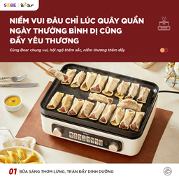 Nồi lẩu nướng đa năng Bear GR-5H22R83 thiết kế gấp gọn lẩu nướng 2 ngăn