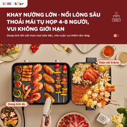 Nồi lẩu nướng đa năng Bear GR-5H22R83 thiết kế gấp gọn lẩu nướng 2 ngăn