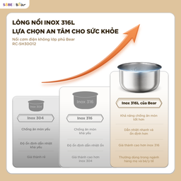 Nồi cơm điện INOX 316L Bear 1.2L (dung tích tổng 3L) RC-5H30O12