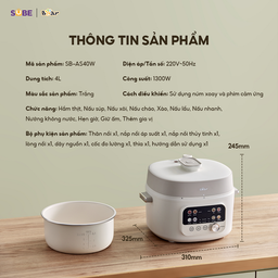 Nồi Áp Suất Điện 4L Bear SB-AS40W Đa Năng 8 Chế Độ Ninh Hầm Lẩu Nướng Sôi Nha…