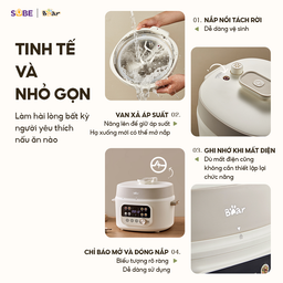 Nồi Áp Suất Điện 4L Bear SB-AS40W Đa Năng 8 Chế Độ Ninh Hầm Lẩu Nướng Sôi Nha…