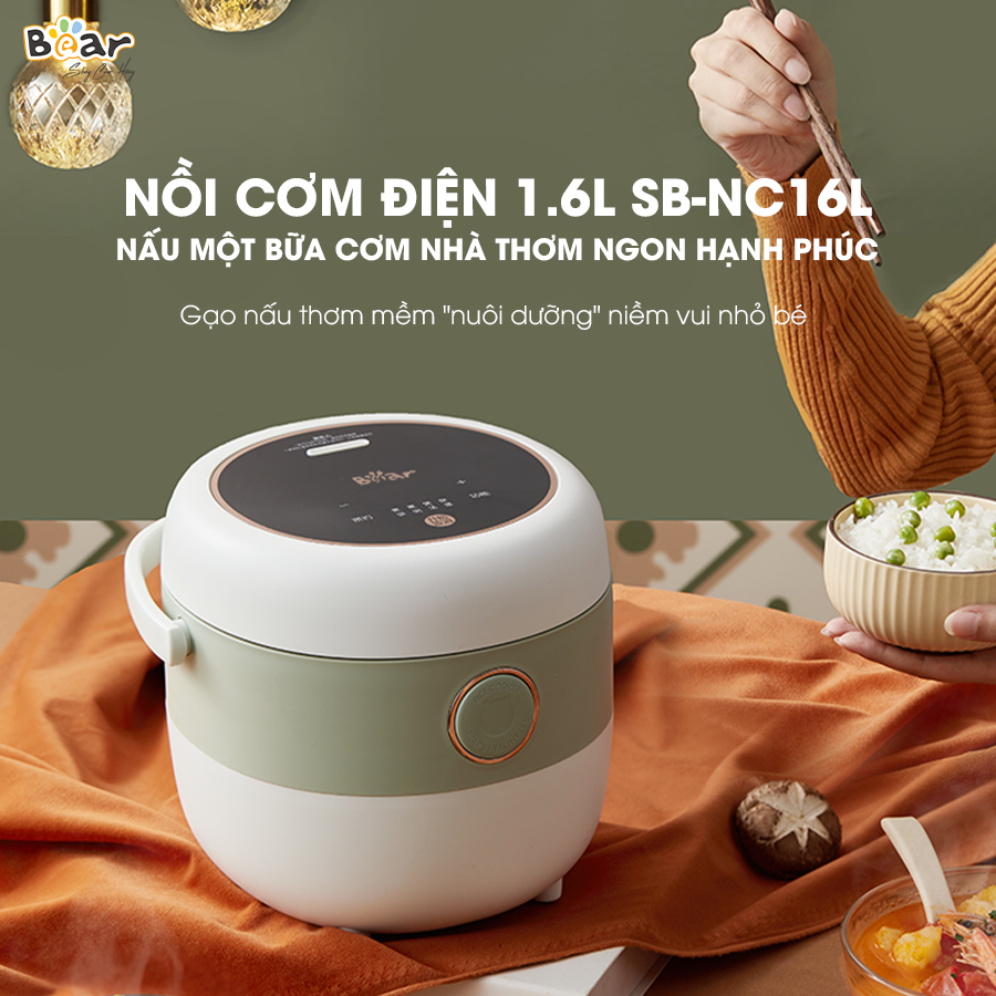 Nồi Cơm Điện Tử Đa Năng Bear 1,6L SB-NC16L Cảm Ứng Cảm Biến Nhiệt Chống Trào G…