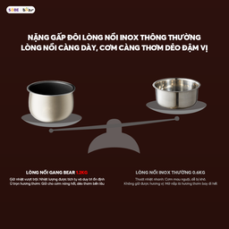 Nồi cơm điện Bear 4L RC-4H40Y, lòng nồi gang tráng men (lòng nồi 1.5L)